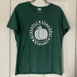 —Large green thankful, grateful, blessed shirt